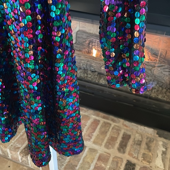 80s  Multicolor Sequin Long Sleeve Dress size 8 micro mini dress - Picture 6 of 13